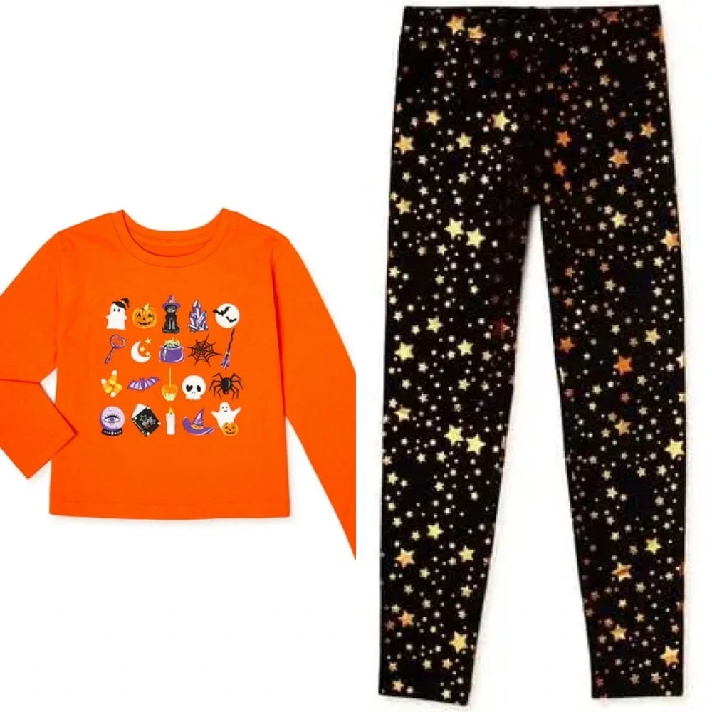 NWT Way To Celebrate Halloween Star Legging & Graphic Long Sleeve Tee Shirt